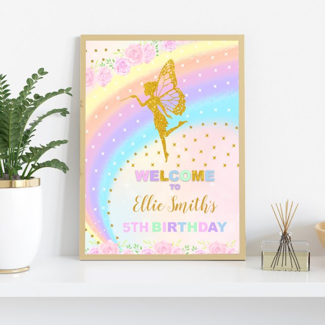 Fairy Welcome Sign, Fairy Birthday Sign (Rainbow Fairy Birthday Welcome Signs)