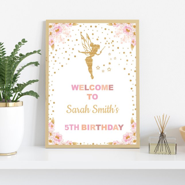 Fairy Welcome Sign, Fairy Birthday Sign (Floral Glitter Fairy Welcome Signs)