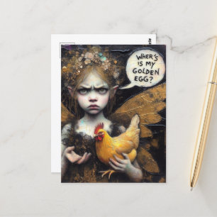 Fairy Wheres My Golden Egg Annoyed with Hen Postcard