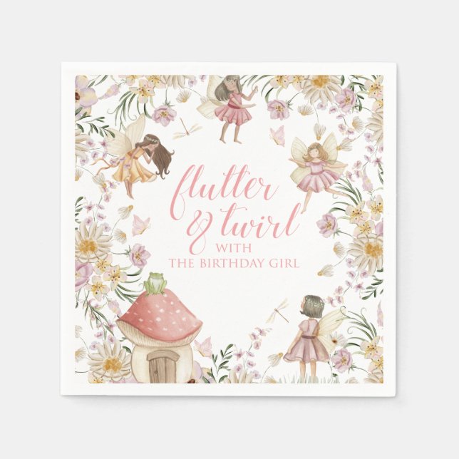 Fairy wildflower birthday napkin (Front)