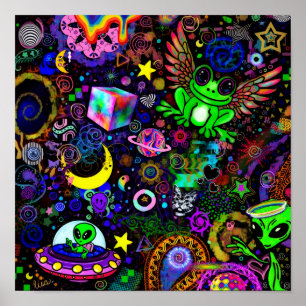 Fairy Wing Frog Sticker Cute Trippy Neon Frog Ar Poster