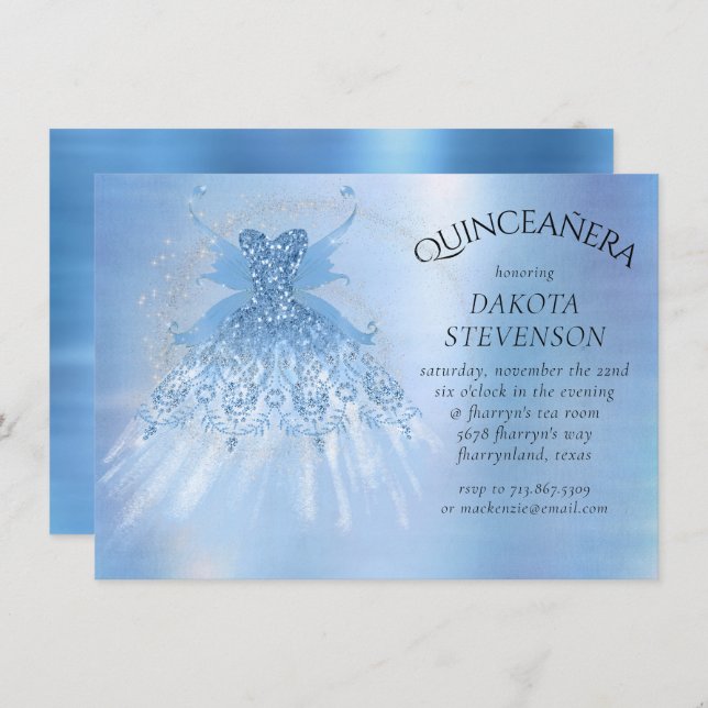 Fairy Wing Ice Gown | Frost Blue Iridescent Sheen Invitation (Front/Back)