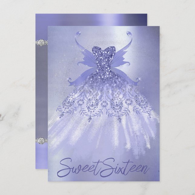 Fairy Wing Lavender Gown | Purple Iridescent Sheen Invitation (Front/Back)