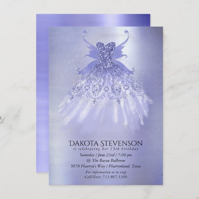 Fairy Wing Lavender Gown | Purple Iridescent Sheen Invitation (Front/Back)