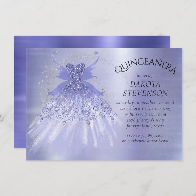 Fairy Wing Lavender Gown | Purple Iridescent Sheen Invitation (Front/Back)