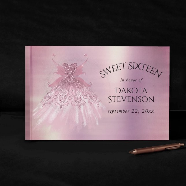 Fairy Wing Mauve Gown | Luxurious Dusty Pink Sheen Guest Book (Creator Uploaded)