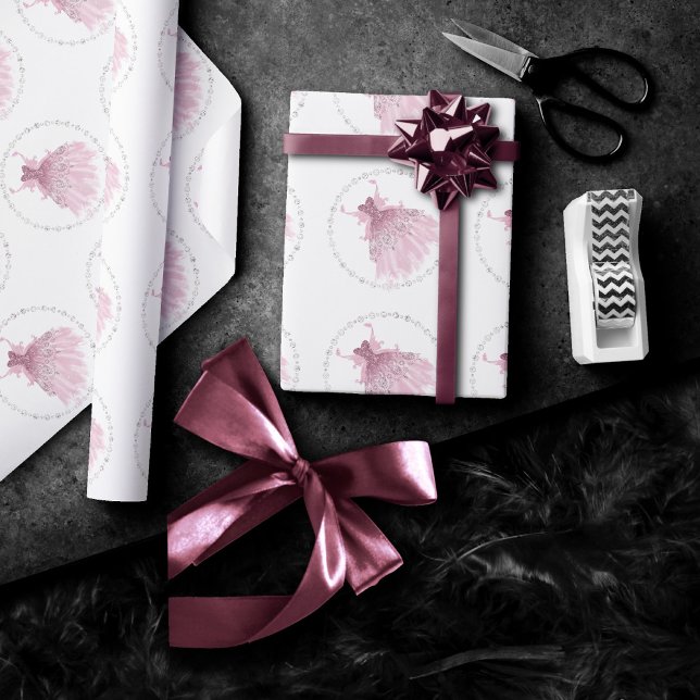 Fairy Wing Mauve Gown | Luxurious Dusty Pink Sheen Wrapping Paper (Creator Uploaded)