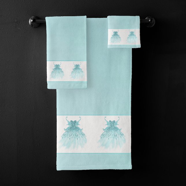 Fairy Wing Mint Gown | Luxe Pearl Green Aqua Sheen Bath Towel Set (Creator Uploaded)