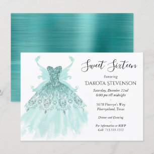 Fairy Wing Mint Gown   Luxe Pearl Green Aqua Sheen Invitation
