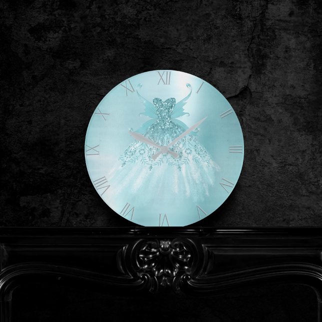 Fairy Wing Mint Gown | Luxe Pearl Green Aqua Sheen Round Clock (Creator Uploaded)