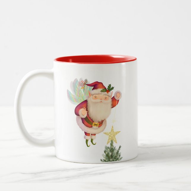 Fairy Wing Santa Two-Tone Personalise Coffee Mug (Left)