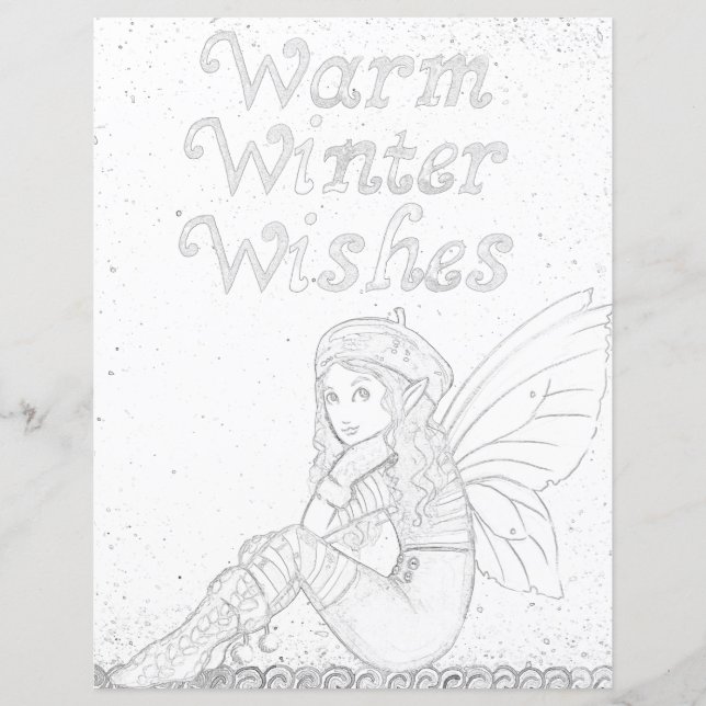 Fairy Winter Yuletide Pagan Colouring Page Paper (Front)