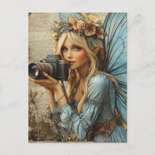 Fairy With a Camera Mixed Media Collage Postcard (Front)