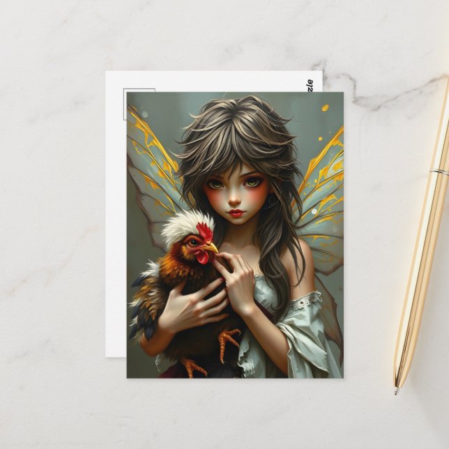 Fairy With a Chicken Postcard (Front/Back In Situ)