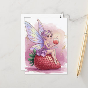 Fairy With a Glass of Strawberry Punch Fantasy Postcard