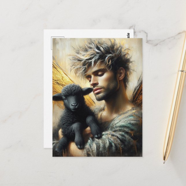 Fairy With Black Lamb Postcard (Front/Back In Situ)