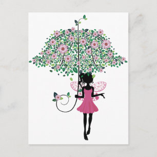 Fairy with Floral Umbrella Postcard