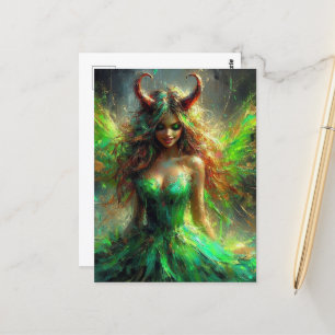 Fairy With Horns in a Green Dress  Postcard