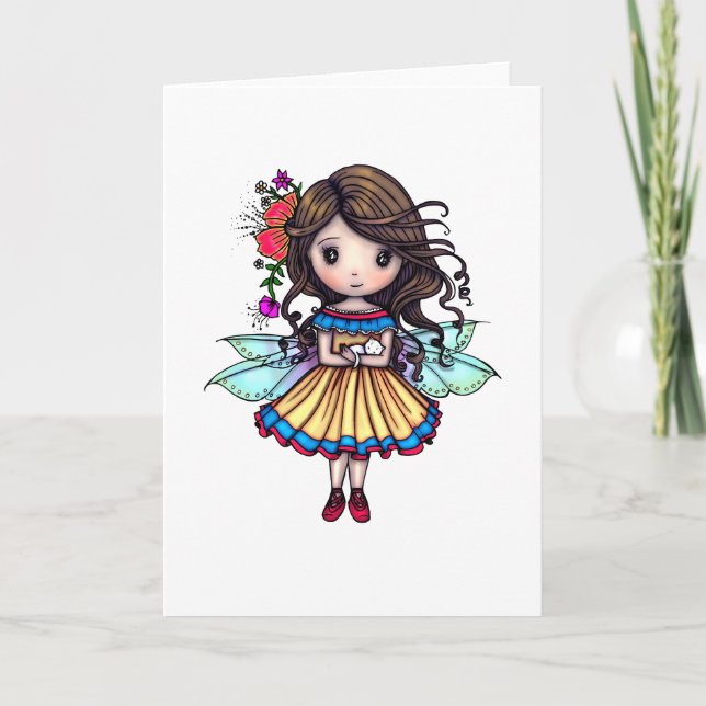 Fairy with Tiny White Kitten Illustration Card (Front)