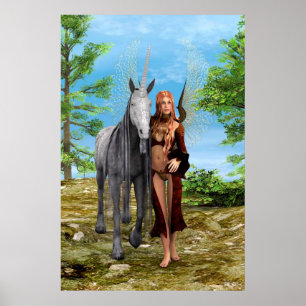 Fairy with Unicorn Poster