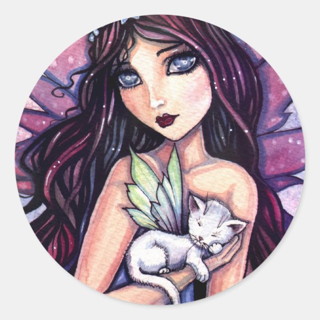Fairy with White Cat Sticker by Molly Harrison (Front)