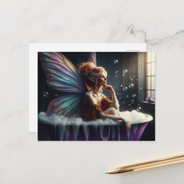 Fairy Woman in the Bubblebath Postcard (Front/Back In Situ)