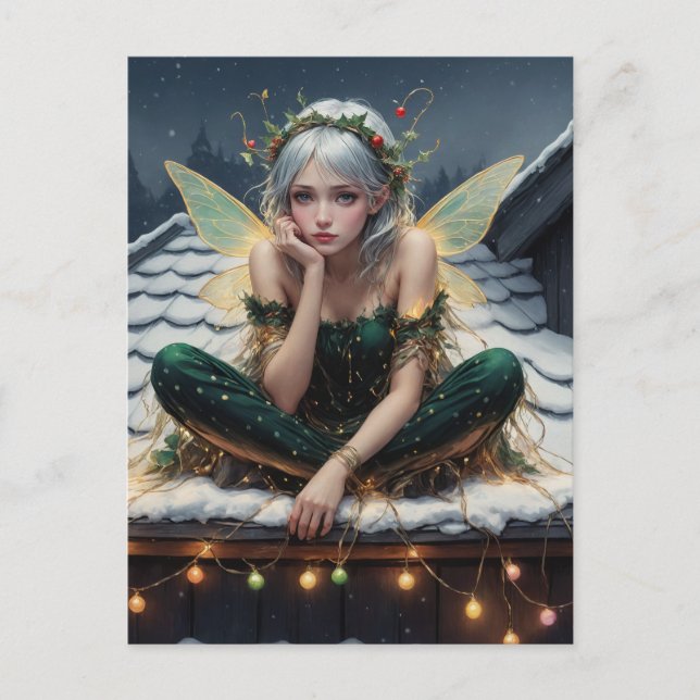 Fairy Wrapped in Christmas Lights Postcard (Front)