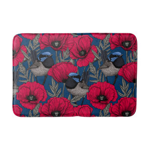 Fairy wren and poppies bath mat