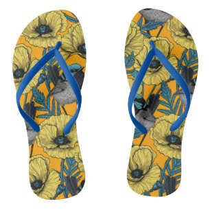 Fairy wren and poppies in yellow jandals