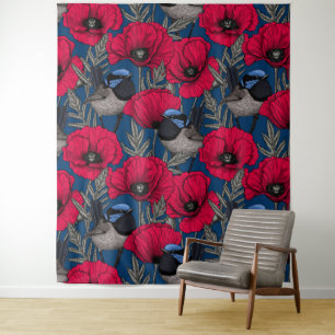 Fairy wren and poppies tapestry
