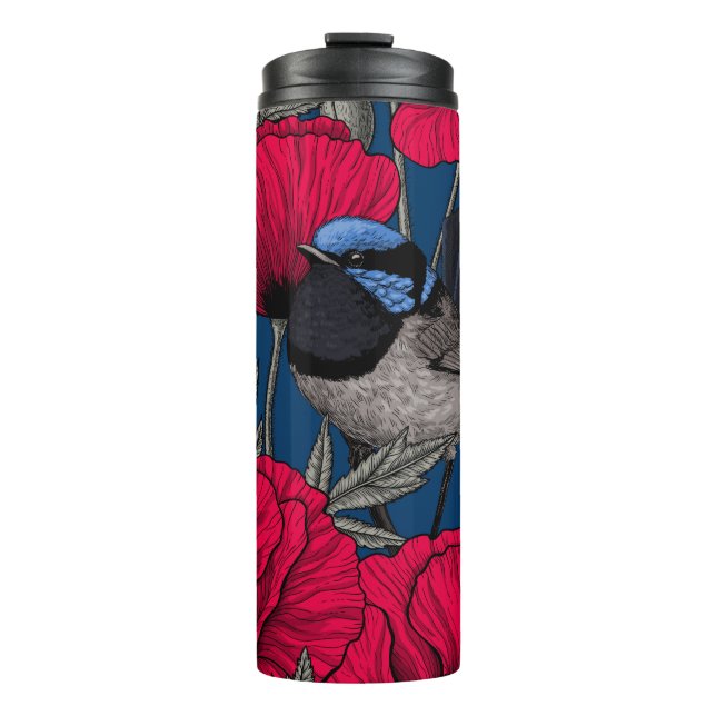 Fairy wren and poppies thermal tumbler (Front)