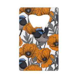 Fairy wrens and orange poppy flowers 2