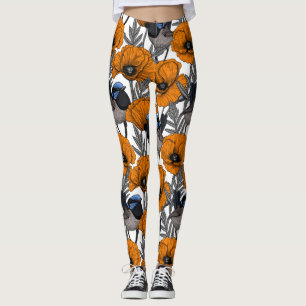 Fairy wrens and orange poppy flowers 2 leggings
