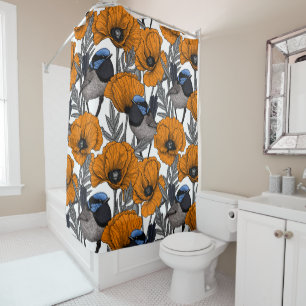 Fairy wrens and orange poppy flowers 2 shower curtain