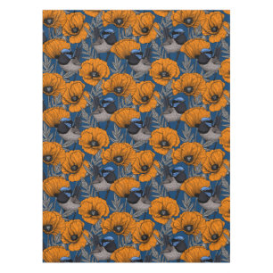 Fairy wrens and orange poppy flowers tablecloth