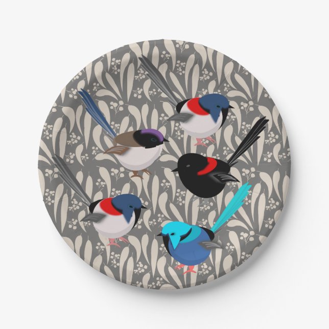 Fairy Wrens Paper Plate (Front)