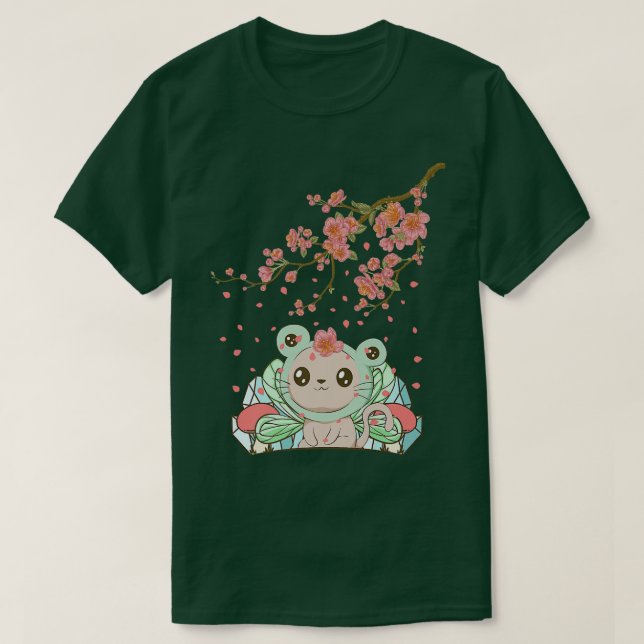 Fairycore Aesthetic Fairy Cat Frog Head Cherry Blo T-Shirt (Design Front)