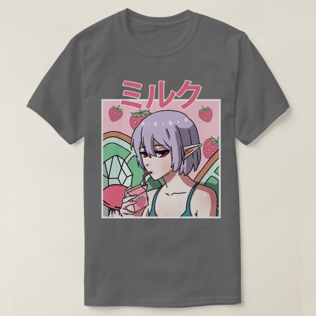 Fairycore Aesthetic Fairy Drinking Japanese Strawb T-Shirt (Design Front)