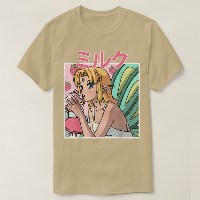 Fairycore Aesthetic Fairy Drinking Japanese Strawb T-Shirt (Design Front)