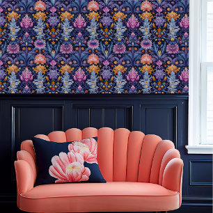Fairycore All-Watching Purple & Orange Floral Wallpaper