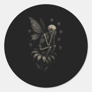 Fairycore Emo Goth Tee Sad Crying Skeleton Fairy G Classic Round Sticker