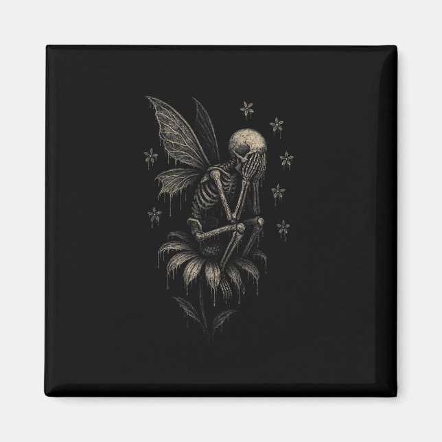 Fairycore Emo Goth Tee Sad Crying Skeleton Fairy G Magnet (Front)
