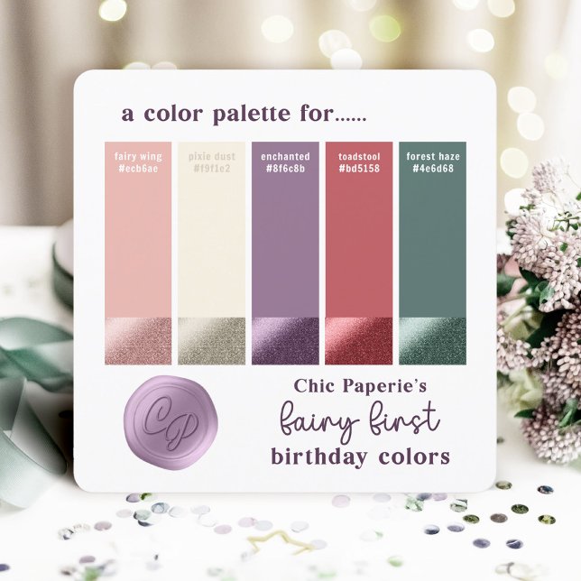 Fairycore Pink, Green, Purple Colour Palette Card (Fairy First Birthday Color Palette Swatch Card. Fairy Wing Pink, Pixie Dust, Enchanted Purple...)