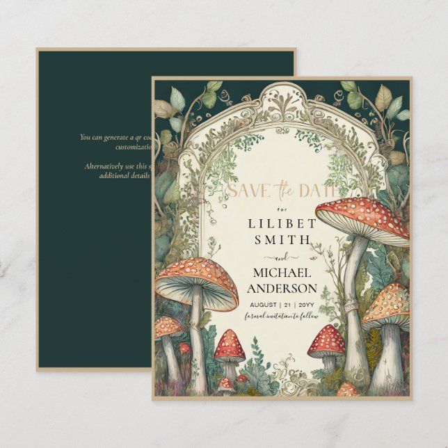 Fairycore Save the Date Green Gold Woodland (Front/Back)