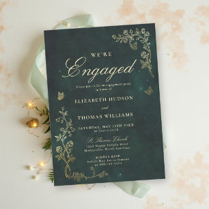 Fairycore Woodland Emerald Green Engagement Party Invitation