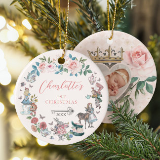 Fairytale Alice in Wonderland 1st Christmas Photo Ceramic Tree Decoration
