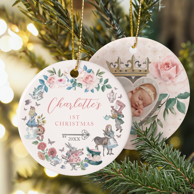 Fairytale Alice in Wonderland 1st Christmas Photo Ceramic Tree Decoration (Fairytale Alice in Wonderland 1st Christmas Photo Ceramic Ornament)