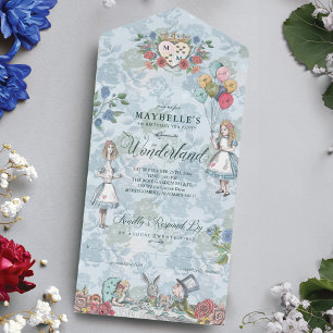  Fairytale Alice in Wonderland Birthday Tea Party All In One Invitation