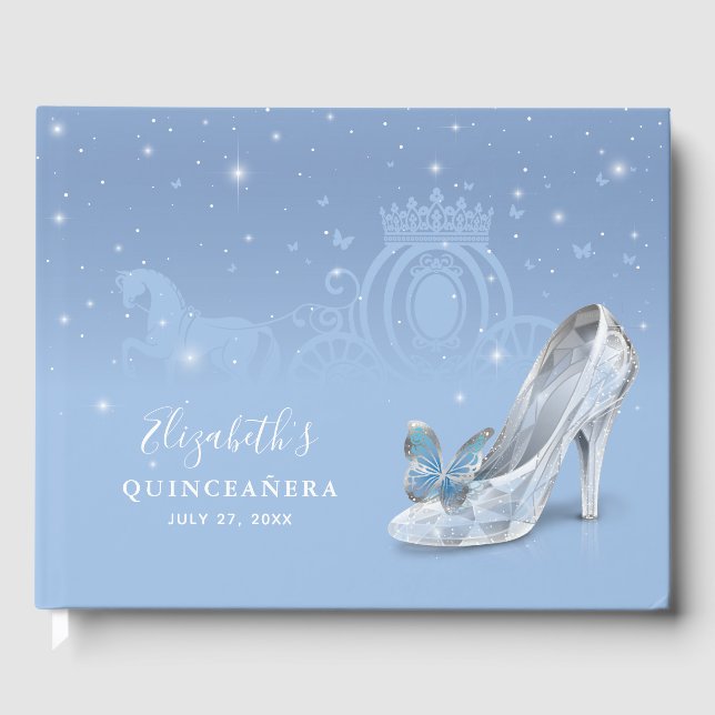 Fairytale Baby Blue Silver Cinderella Quinceañera Guest Book (Front)