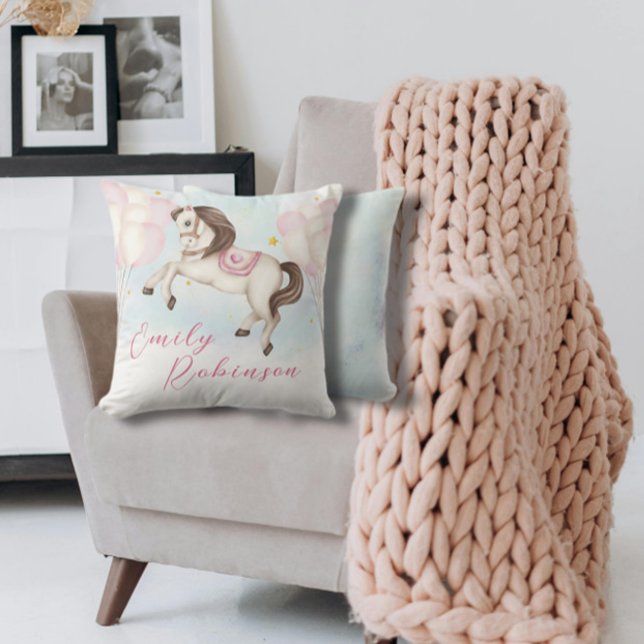 Fairytale baby girl Pony pink balloons stars Cushion (Creator Uploaded)